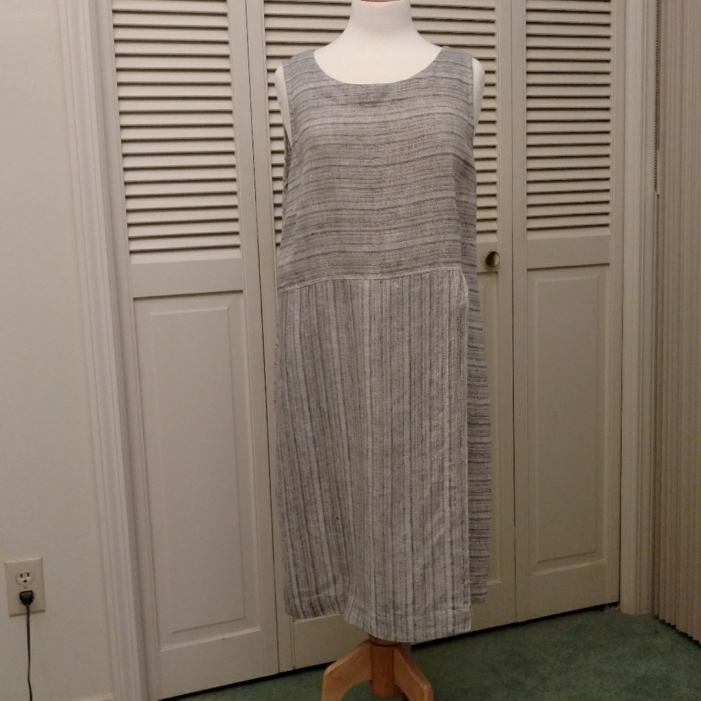 Sleeveless Stripe Linen Wrap Dress EUC